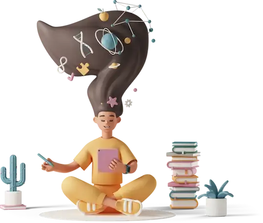 Illustration of student reading a guide